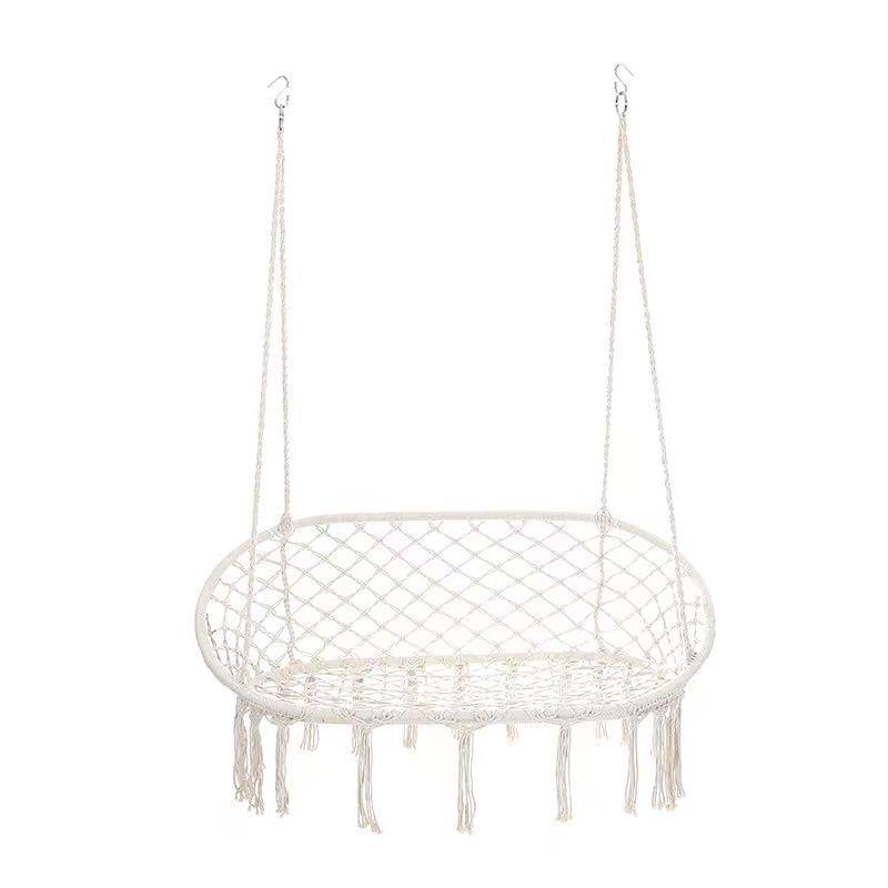 Nordic Indoor Outdoor Double Hanging Chair Swing with Tassel Cradle - Cotton and Linen Hammock for Homestay or Balcony.