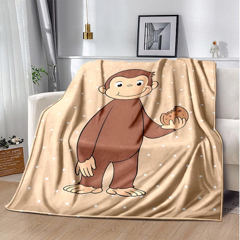 Curious George Flannel Blanket Soft Warm All-Season Throw, Design for Camping, Car Travel, Hiking Sofa, Bed, Office Perfect Gift for Parties