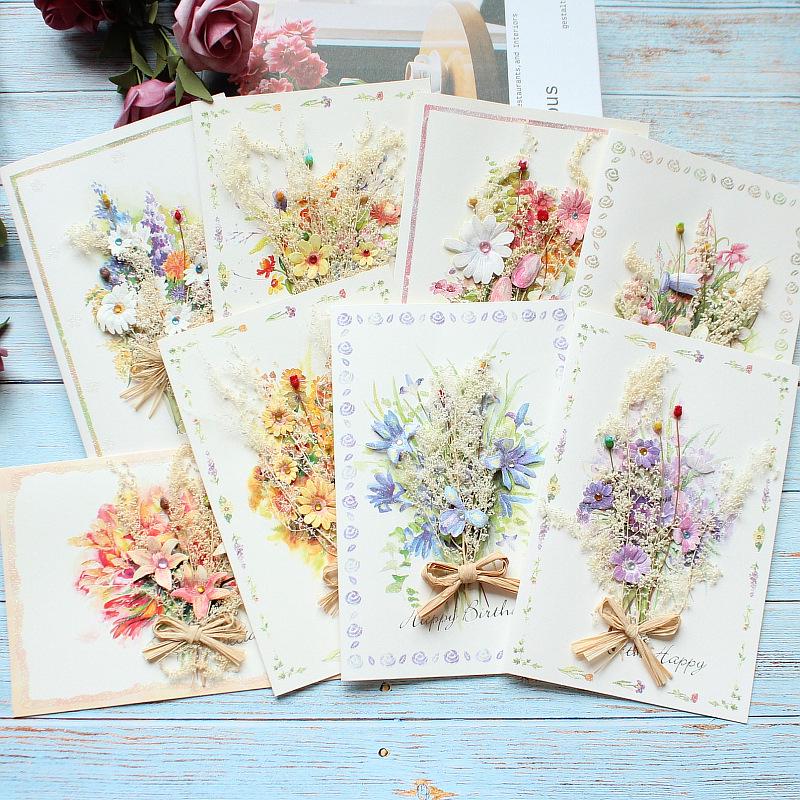 Exquisite Handmade Thank You & Birthday Card with Dried Flowers for Teachers