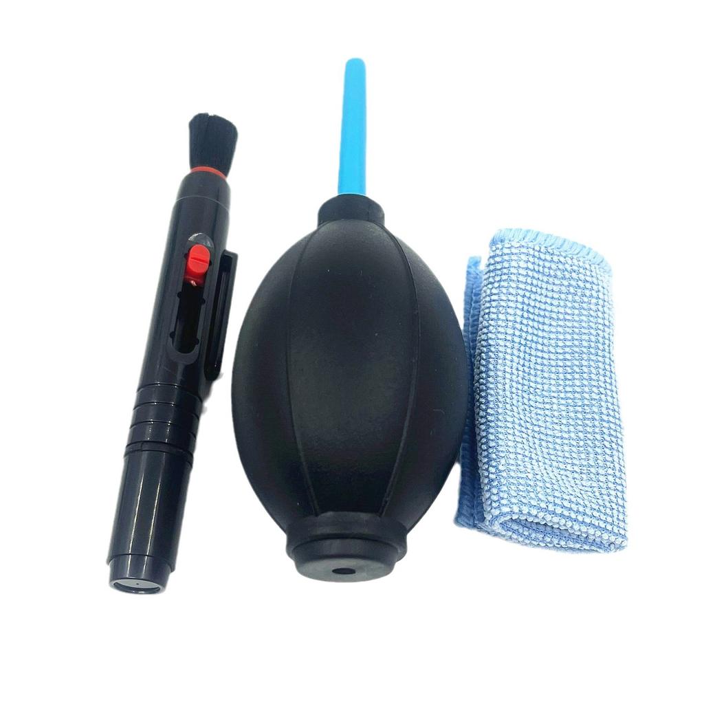 3‑in‑1 Camera Cleaning Kit including lens brush 1 cleaning cloth and air blower compatible with various mainstream cameras and lenses