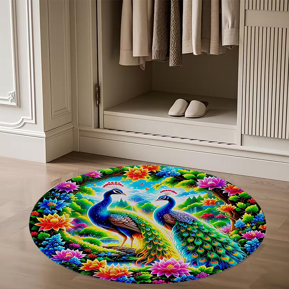1pc Home Carpet Peacock Design Non-slip Rug for Office Decor and Living Room Gift Ideas