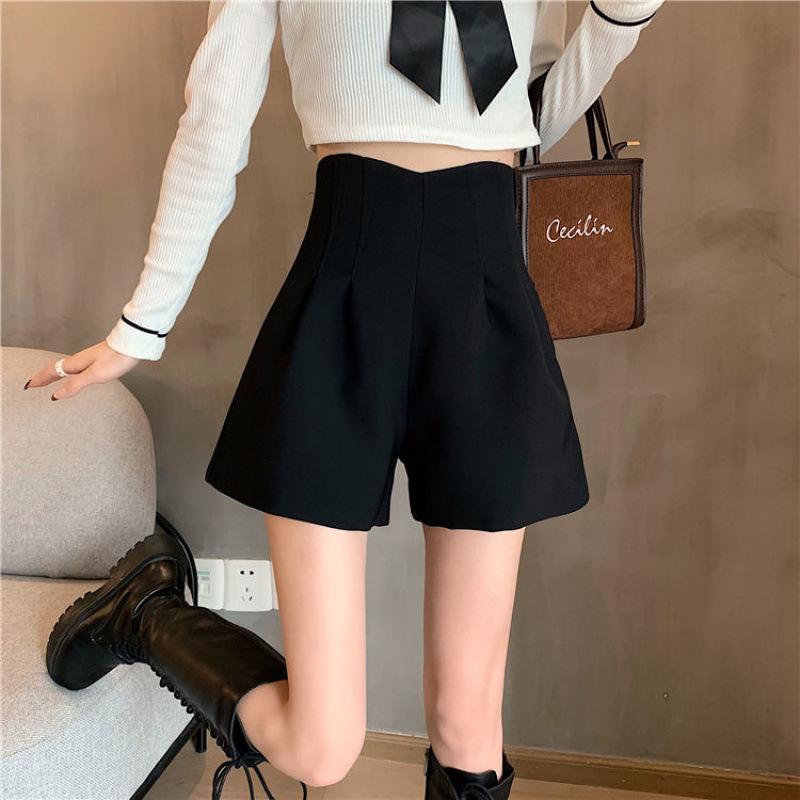 

2026 Spring/Summer Plus Size Women s High Waist A-Line Shorts - Slimming Black Wide Leg Casual Hot Pants S (Recommended 86-99 jin) чёрный
