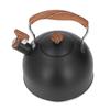 2.5L Capacity Whistling Tea Kettle Wood Pattern Handle Food Grade Stainless Steel Stainless Steel Kettle Matte Black