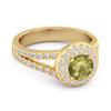 Peridot Double Halo Accents Ring - 925 Sterling Silver Gold Vermeil