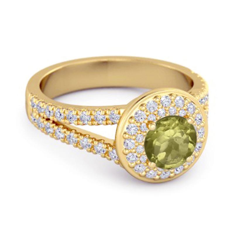 Peridot Double Halo Accents Ring - Sterling Silver Gold Vermeil