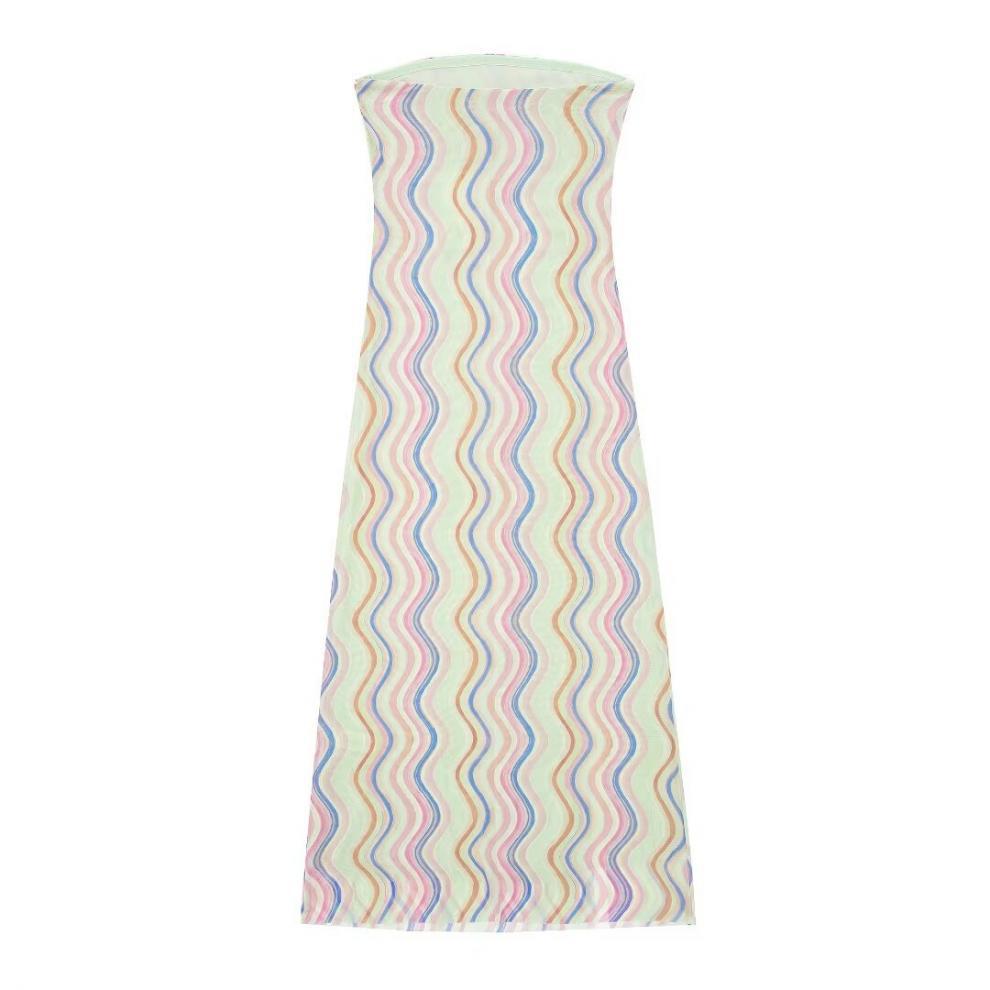 Frühlings Seide Mesh Print Trägerloses Kleid: Europäischer & Amerikanischer Stil, Slim-Fit Damenmode 2023