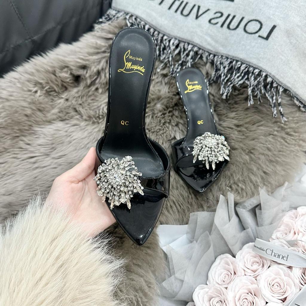 Spot L-248 Summer New 2025 Rhinestone Stunning High Heel Sandals Premium Feeling Not Tired Foot Pointed High Heels