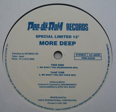 12inch Record MORE DEEP  We Want You PDR22005 PeedeRom Reco 1995 Japan Dance  Electronica Used