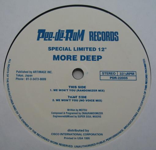 12inch Record MORE DEEP  We Want You PDR22005 PeedeRom Reco 1995 Japan Dance  Electronica Used