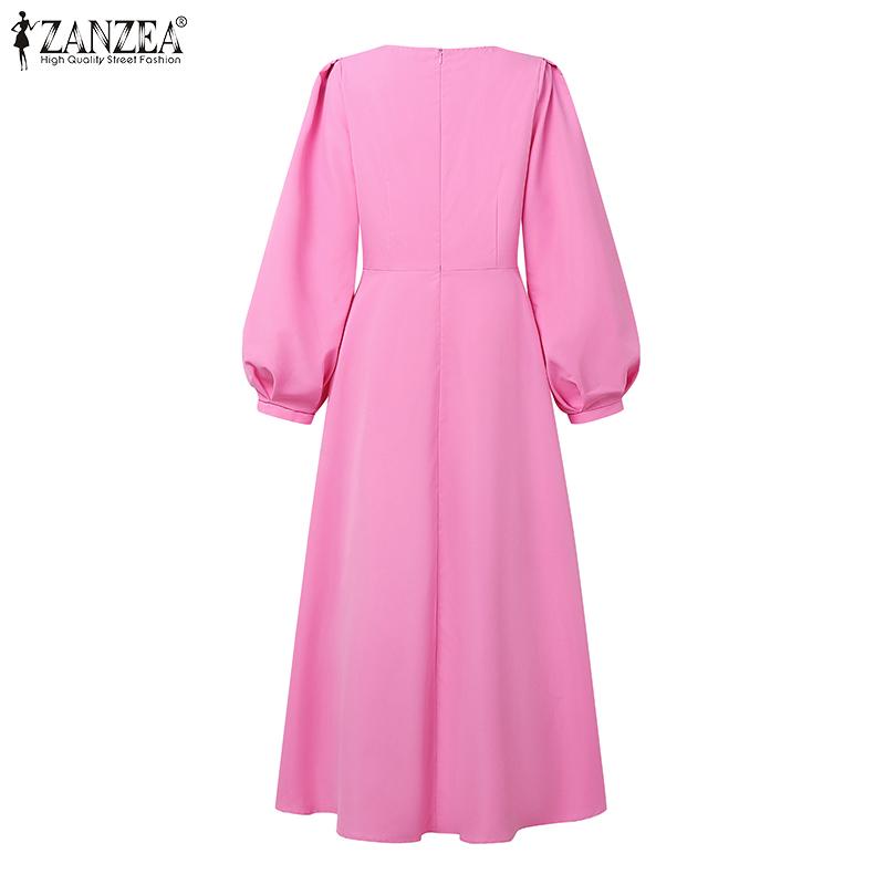 ZANZEA Dame Fritid Rund Hals Løs Puff Langermet Ensfarget Kjole