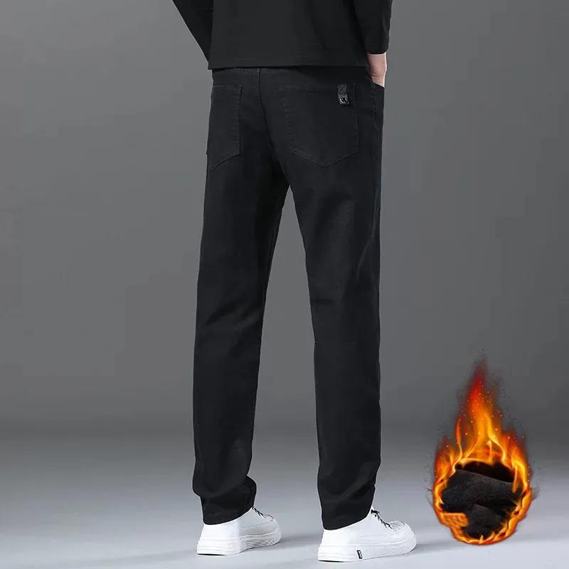 

Мужские зимние флисовые прямые зауженные повседневные брюки, толстые теплые деловые эластичные брюки 26 чёрный