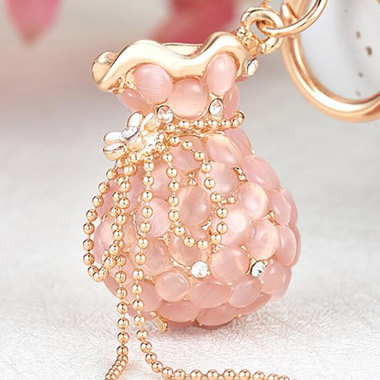 Money Bag Keychain Rhinestone Tassel Design Lucky Bag Shape Key Chain Pendant Strong Lobster Clasp Anti-Lost Keychain Gift Accessory