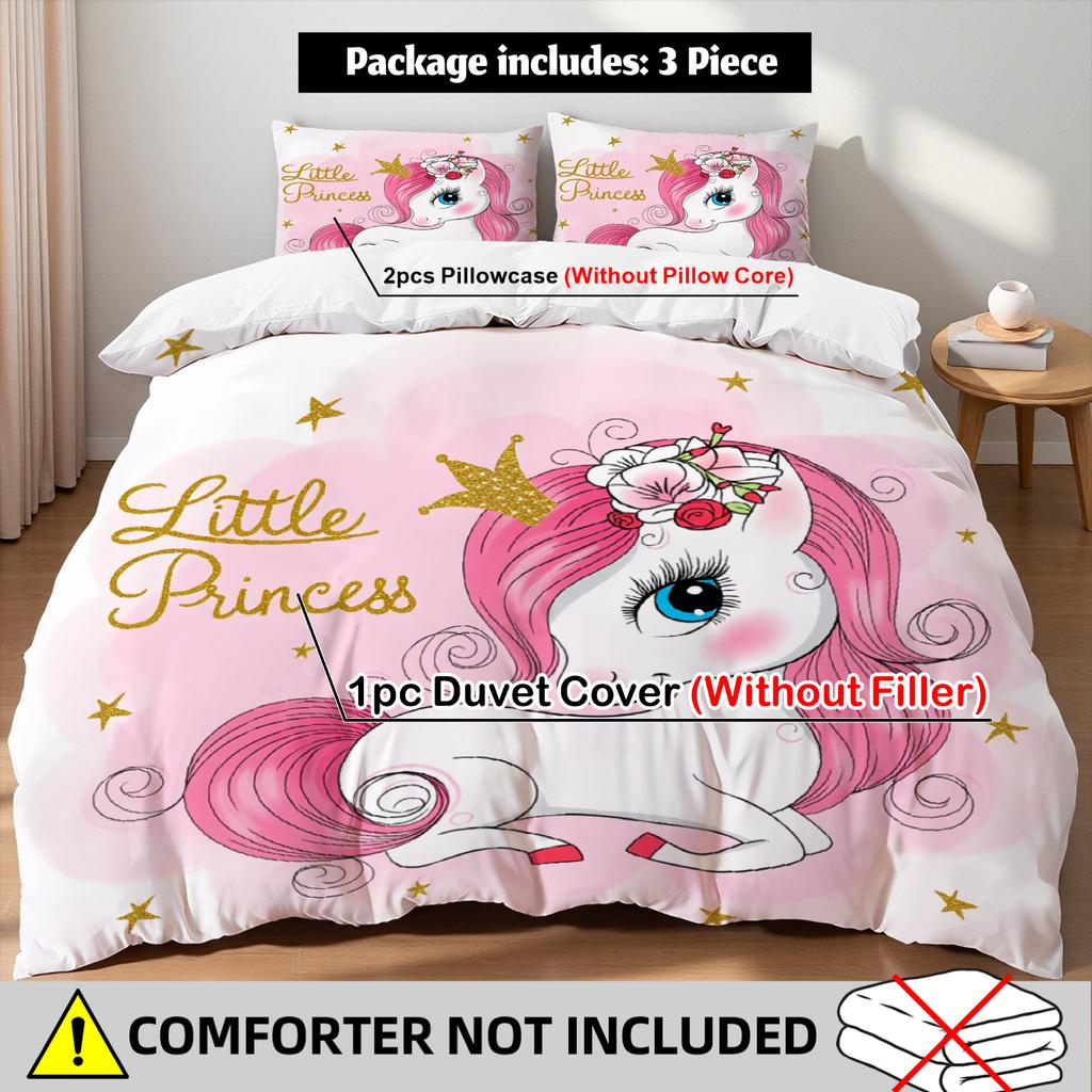 Pink Unicorn Princess Duvet Cover Set Little Princess Unicorn Bedding For Girls Bedroom Twin Queen King Size With 2 Pillowcases
