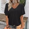 Pleated Vneck Womens Shirt Tshirt Loose Fit Short Sleeves Shirt