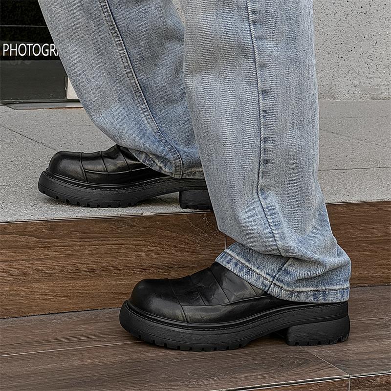 Fashion Thick Soled Men's Leather Shoes Luxury  Designer Styles Daily Fashion Party Outdoor Casual Youth Shoes Classic Black