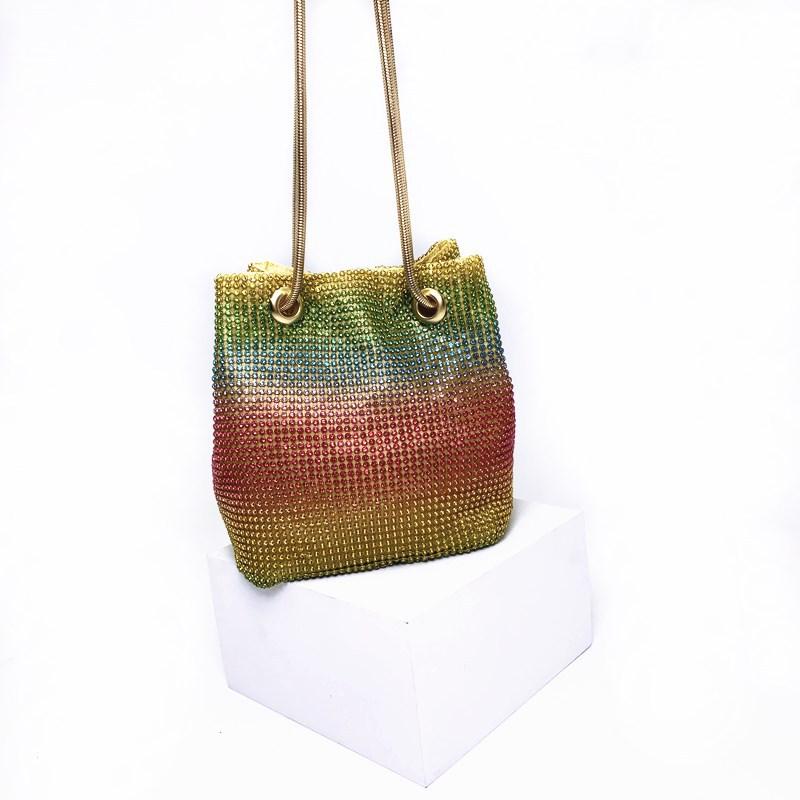 

Rainbow Women Mini Chain Shoulder Purses and Handbags Crystal Clutch Evening Bags Rhinestone Party Crossbody Bag разноцветный