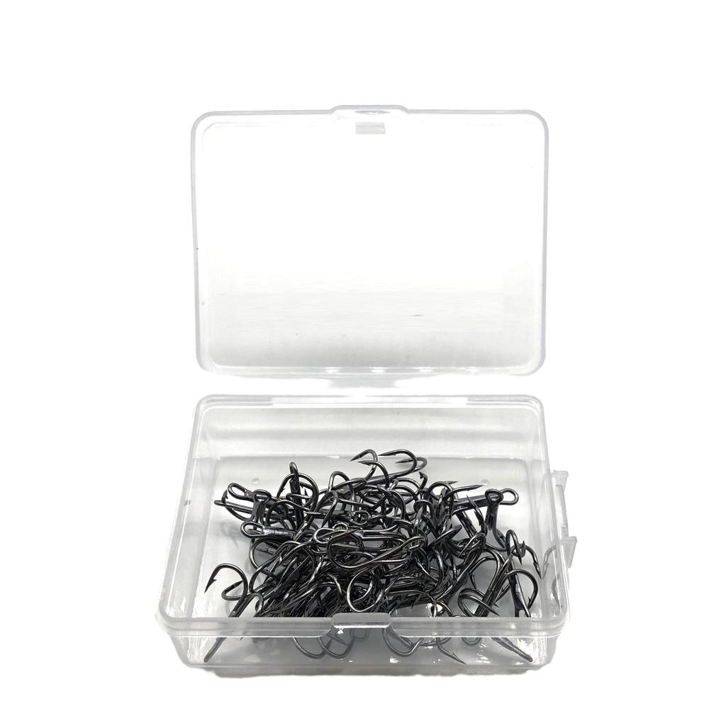 50Pcs/box Sharp Treble Fishing Hooks Set High Carbon Steel Barbed Wide Gap Round Bend Hooks for Lures/Baits Sizes 2#-14#