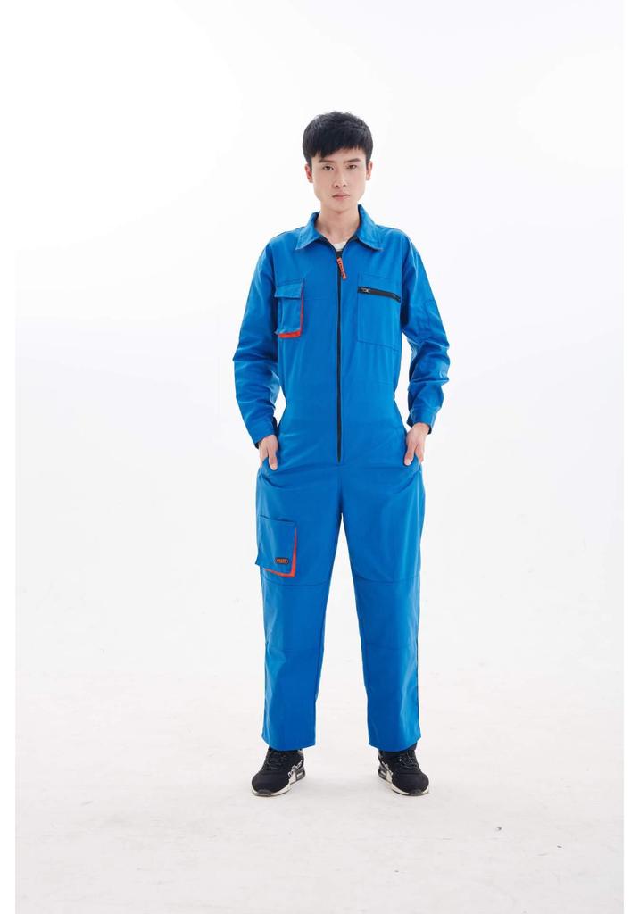 Korean-Style Gray Multi-Pocket Workwear Jumpsuit for Auto Repair and Labor Protection