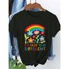 Women's Short Sleeve T-Shirt Rainbow Floral Graphic "It's Okay To Be Different" Letter Printed Summer Casual Round Neck Top