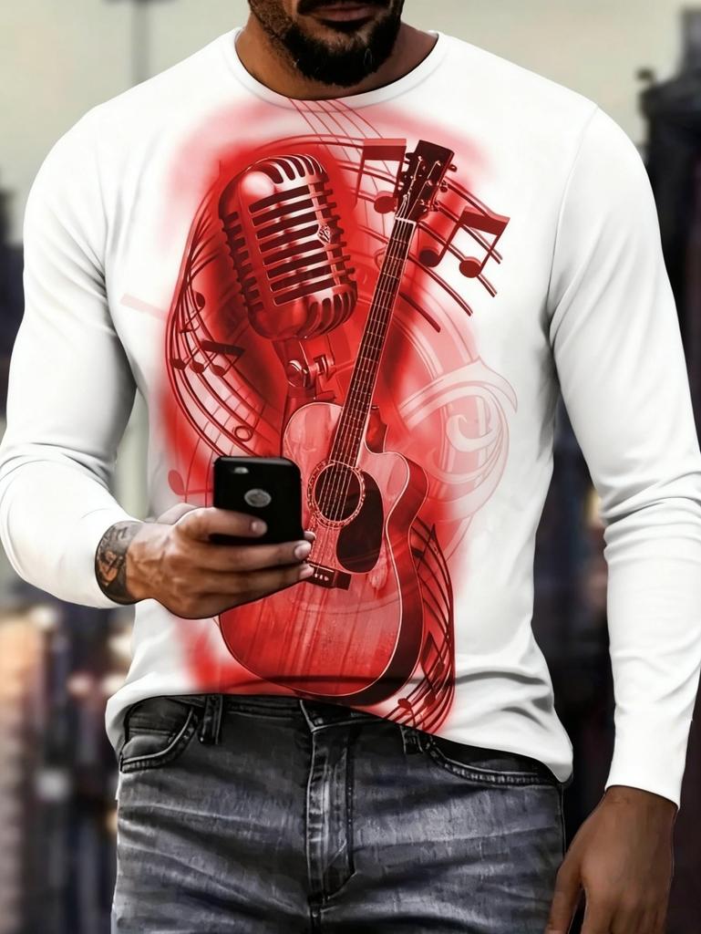 T-shirt Strumenti Musicali da Uomo Chitarra Pianoforte Stampa 3D Manica Lunga Tee Harajuku Y2k Tee Streetwear Top Oversize Abbigliamento Uomo
