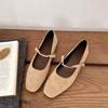 Square Heel Mary Jane Women's Shoes Spring and Autumn New Suede Shallow Mouth One Belt Retro Versatile Single Shoes