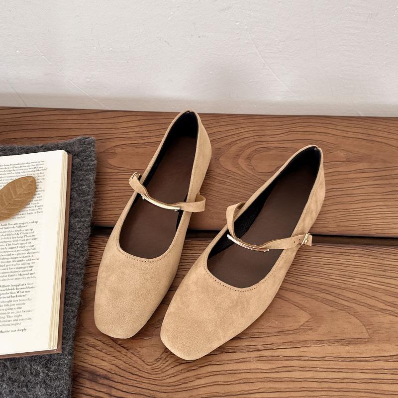 Square Heel Mary Jane Women's Shoes Spring and Autumn New Suede Shallow Mouth One Belt Retro Versatile Single Shoes