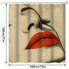 Modern Nordic-Inspired Shower Curtain - Bold Red Lips Art Print, Wooden Texture Background, Polyester, Washable, Includes Hooks