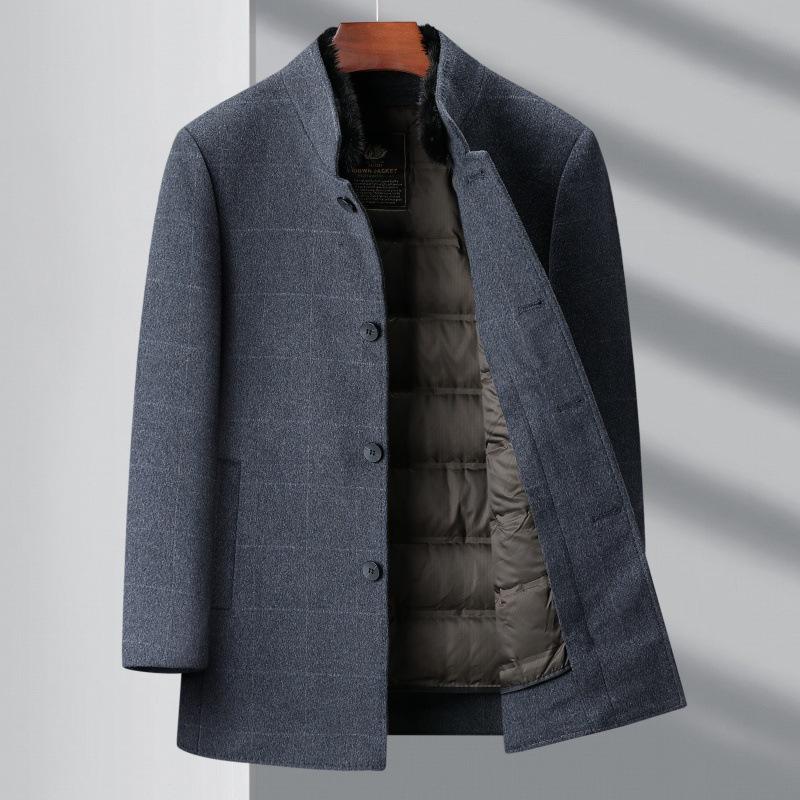 

Пальто мужское зимнее средней длины из кашемира с воротником-стойкой, утолщенное пуховое, со съемной подкладкой, шерстяное пальто для папы 195