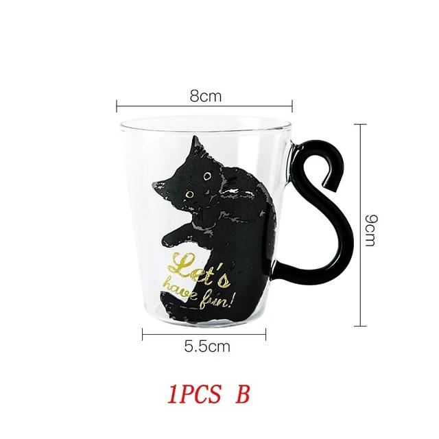 

Стакан для воды для кота, кружка для кофе, чашка для молока с милой ручкой, прозрачный термостакан, кружка для эспрессо с рисунком для питья чая и сока 280-300ml