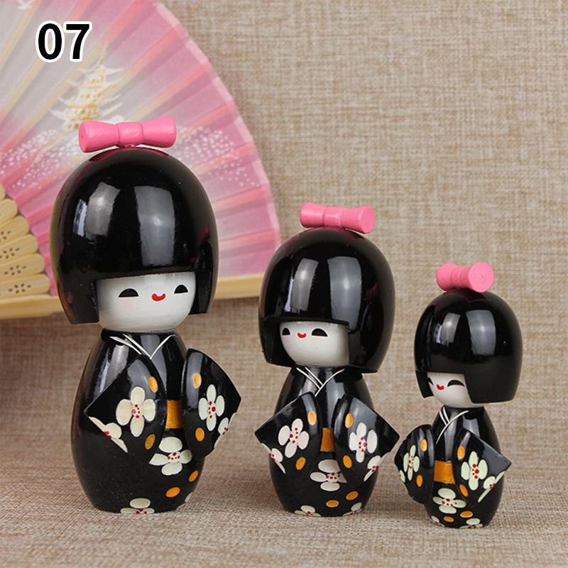 3Pcs/Set Japanese Geisha Kimono Figurine Asian Kokeshi Girl Statue Figure Toy Wooden Traditional Oriental Decor Ornaments