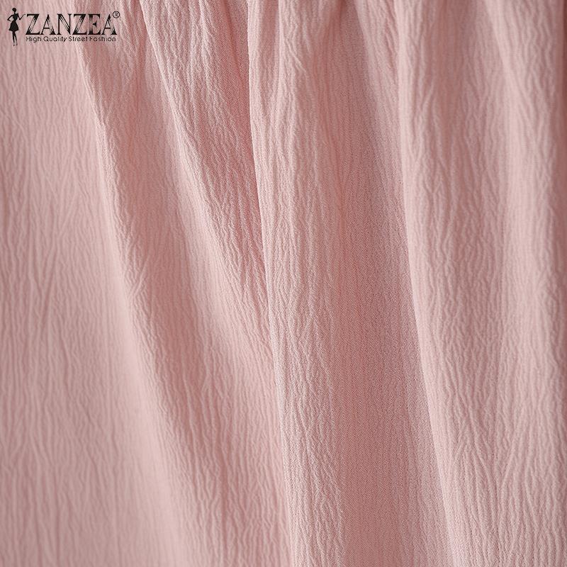 ZANZEA Dame Casual Rund Hals Løs 3/4 Erme Ensfarget Bluse