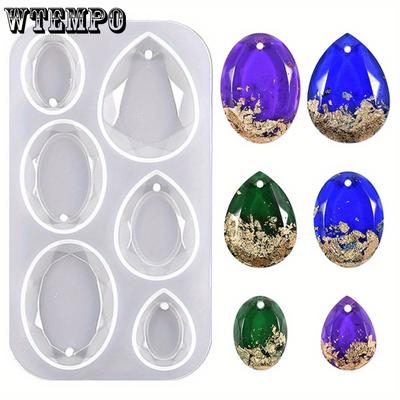 2 Stück Wassertropfen- und Oval-Harzschmuckformen 6 Kavitäten Silikon-Anhängerformen für Harz Epoxidharz Gießformen mit Aufhängeloch