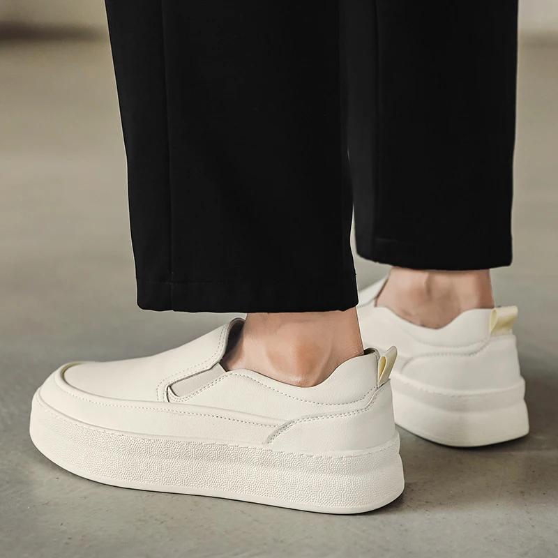 new mens genuine leather shoes casual stylish loafers shoes antiskid outdoor work shoes thick bottom lazy shoes moccasins