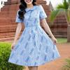 Women Casual Doll Collar Summer Short Sleeve Print Dress