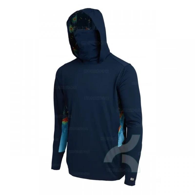 Maglietta da Pesca Oceanica Tuta Solare Manica Lunga Anti-ultravioletti Maschera con Cappuccio UPF 50+