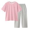 Gunze Length Pants with Striped Jersey Pink Women's 5/8 Sleeve, 3/4 Fabric,