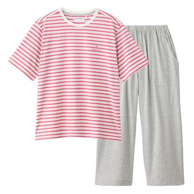 Gunze Länge MF7225 Damen 5/8 Ärmel, 3/4 Hose, Jersey, Gestreift,