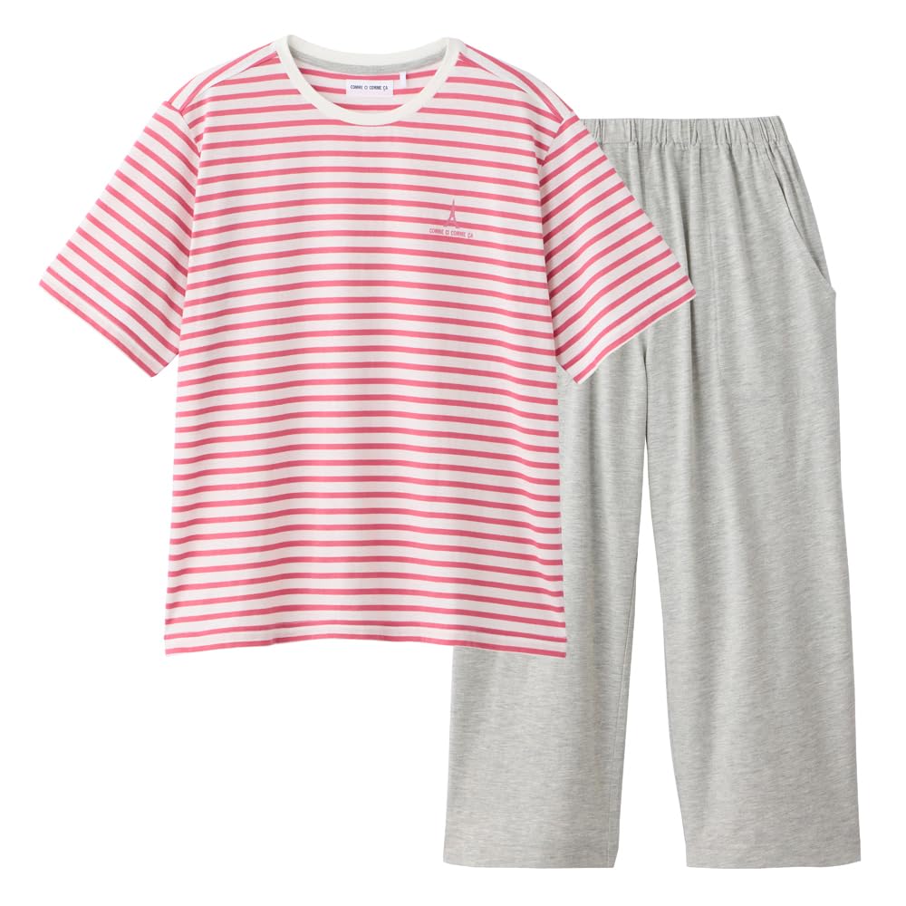 Gunze Length Pants with Striped Jersey Pink Women's 5/8 Sleeve, 3/4 Fabric,
