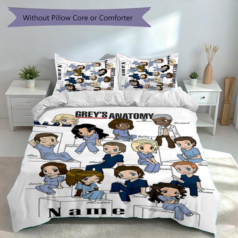 3-teiliges personalisiertes Grey's Anatomy Set, Enthält 1 Bettbezug und 2 Kissenbezüge, Ganzjahres-Schlafzimmerdekoration 140cmx200cm white