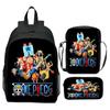 Set Zaino 3 Pezzi Stampato One Piece Cartone Animato Pirata Blu Marinaio Zaino Scuola Elementare Grande Capacità Resistente all'Acqua Zaino per Bambini