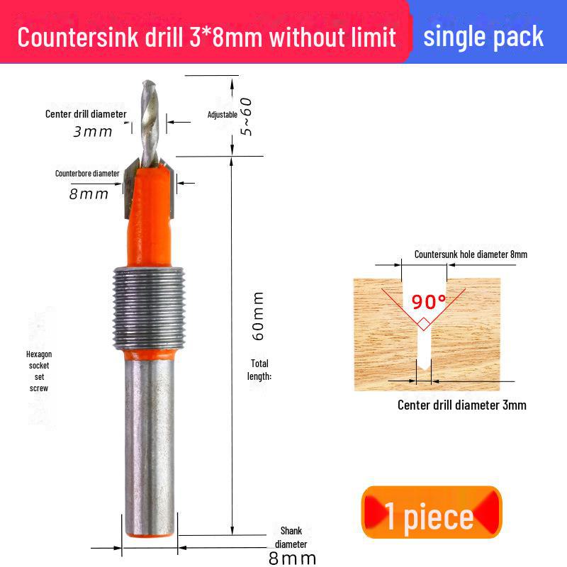 Alloy Countersink Drill Head with Limiter for Woodworking and Screw Installation