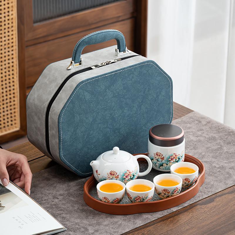 Portable Red Lotus Xishi Pot One Pot Four Cups Travel Set Outdoor Tea Pot Tea Set Business Memorial