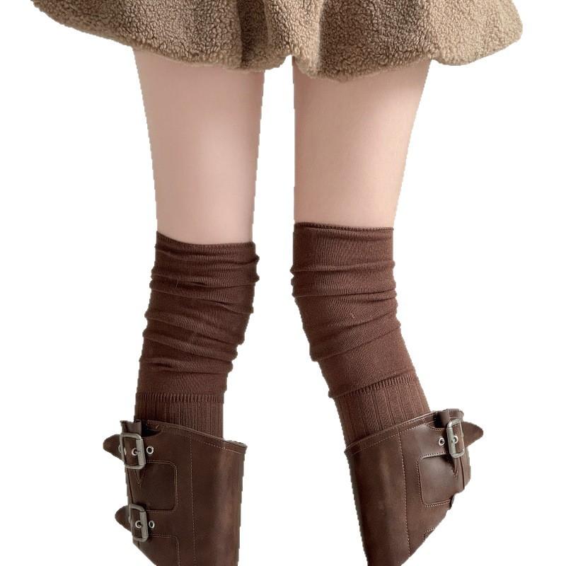 Spring And Autumn Milk White Stockings Women'S Khaki High Stockings Beige Thigh Socks Japanese Splicing Knee Socks Stacking Socks