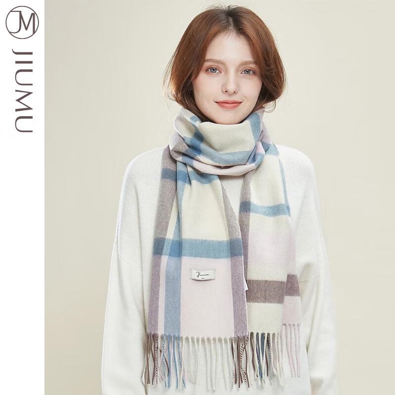 JIUMU Women's Thick Knitted Plaid Winter Scarf