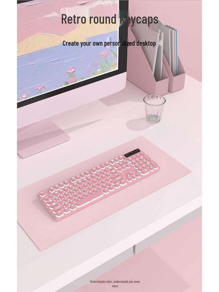 Punk Wired Mechanical Keyboard & Mouse Set with Color-Block Design, Backlit Keys, High Aesthetic, and Enhanced Tactile Feel for Office and Gaming Use