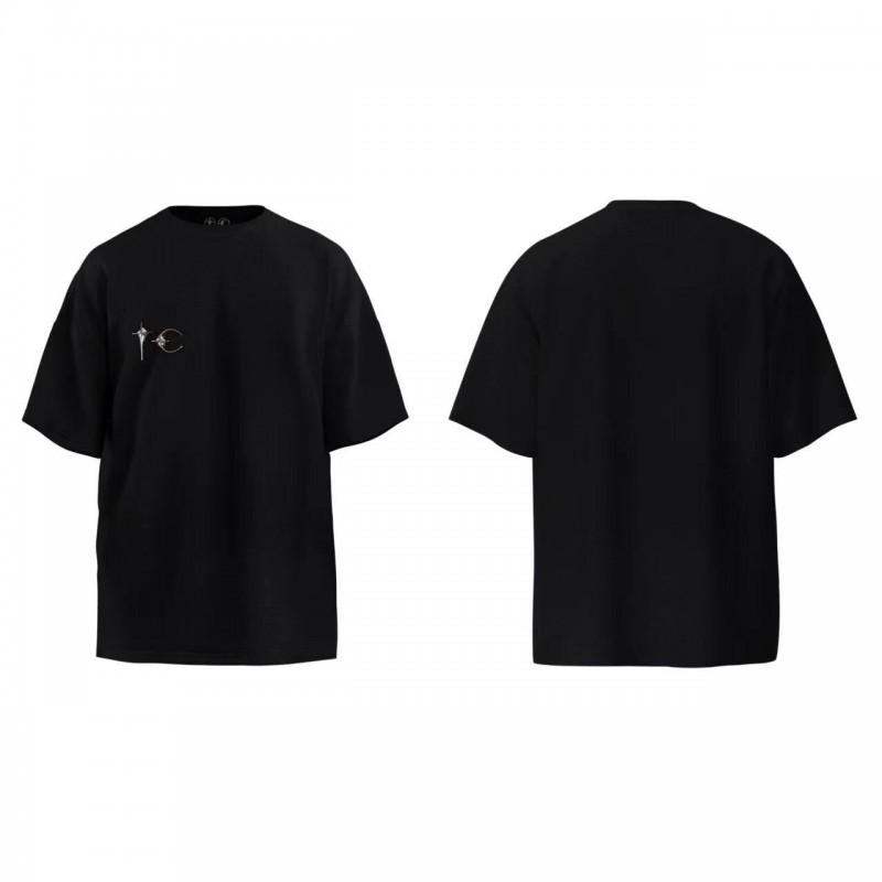 Unisex Oversized Cotton Tee With Embroidered Classic Black White Short Sleeve T-Shirt Youth Streetwear