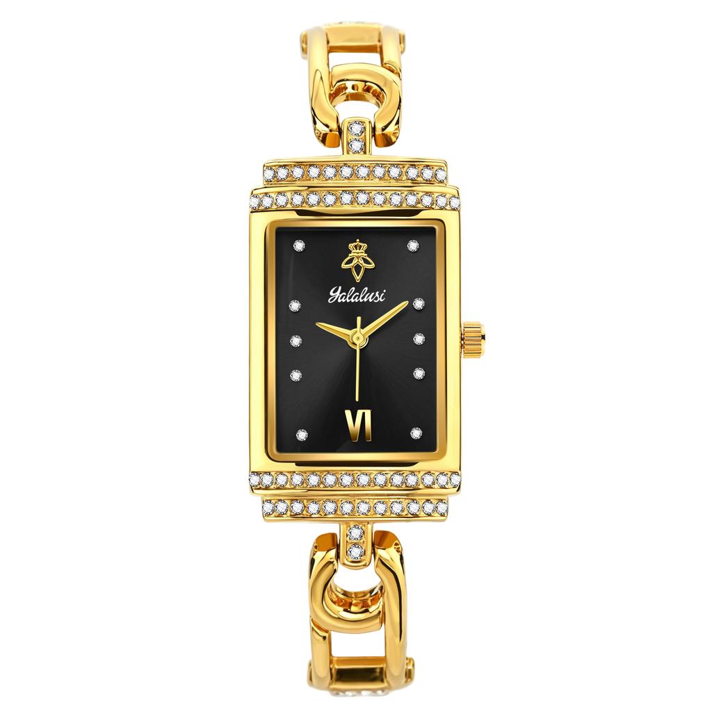 YaLaLuSi Retro Square Green Dial Ladies Watch Gold Rhinestone Chain Strap Waterproof Quartz Dress Watch Luxury Gift for Women