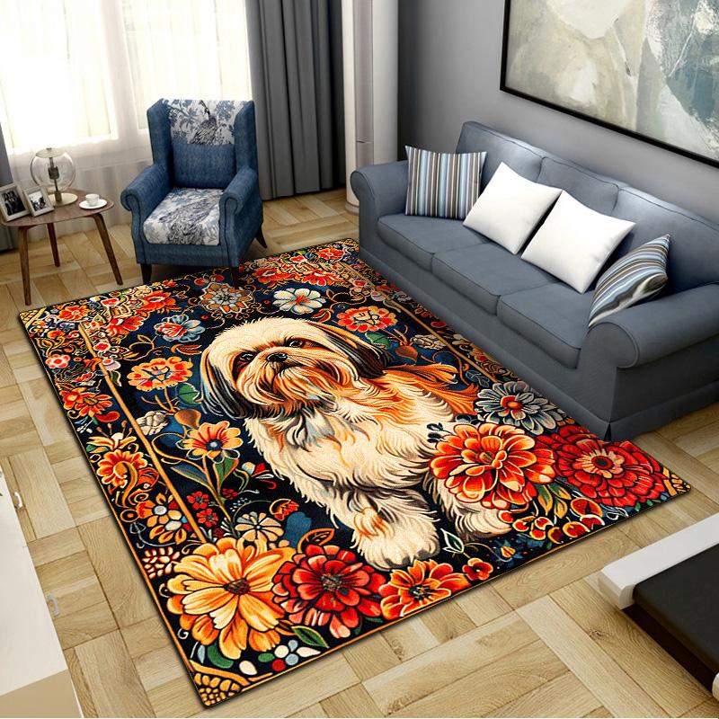 Floral Dog Carpet Rug for Living Room Bedroom Home Sofa Decoration,Kids play Non-slip Floor Mat