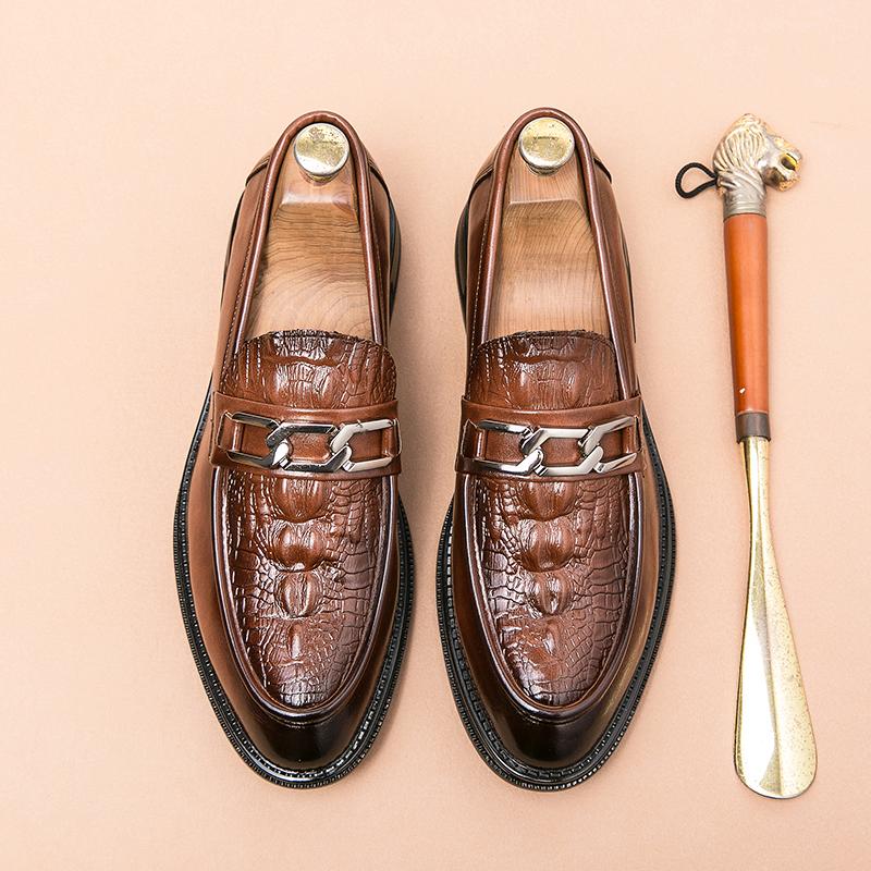 Fashion High Quality Men's Spring New Comfortable Pointed Loafers Fashion Brand Men's Crocodile Leather Business Banquet Leather Shoes