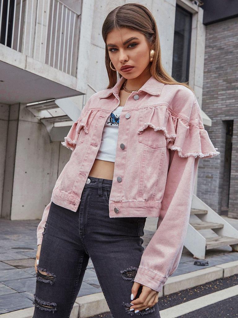 European and American Women's Casual Raw Edge Short Denim Jacket - Versatile INS Style.